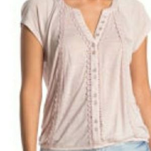 American Rag lace trim banded shirt. Light pink, size XL new without tags